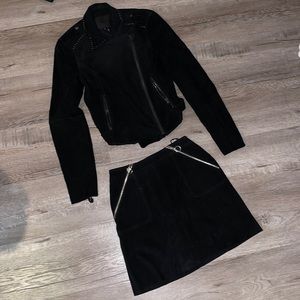 Paige black suede jacket skirt set XS
